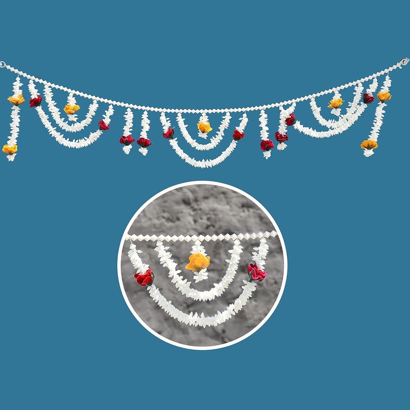 Saugat Traders Artificial Jasmine Flower Toran for Room, Living Room - Mogra Flower Wall Hanging/Bandarwar for Home Decor - Diwali Decoration - Image 2