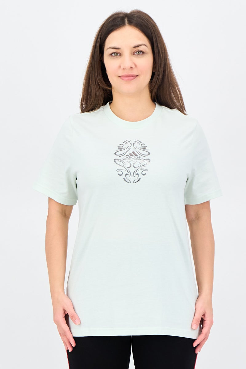 Adidas Women Sportswear Fit Short Sleeve Outdoor T-Shirt, Light Green - Image 1