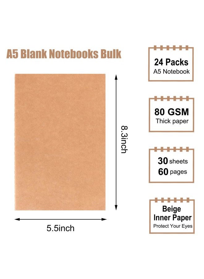 EOOUT 24 Pack Kraft Notebooks, Journals in Bulk for Writing, Blank Paper Sketchbooks, 60 Pages Composition Notebook, 8.3x5.5 Inch, A5 Size, Travel Journal Set, for Gifts, Students and Office Supplies - Image 2