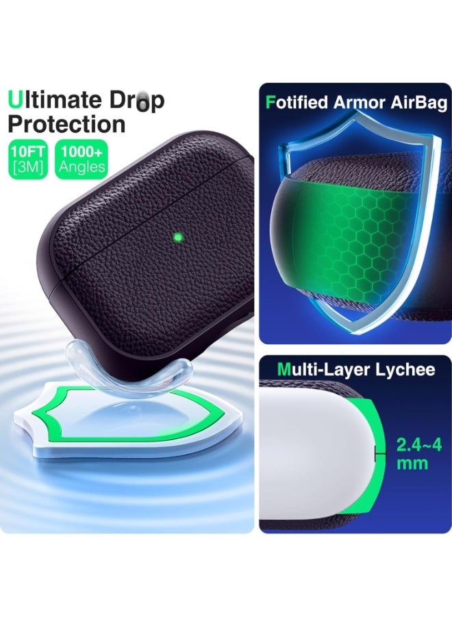 ألترون غطاء ALTRONE متوافق مع AirPods Pro 3 (2025)، جراب واقٍ مقاوم للصدمات من مادة TPU والليتشي والجلد الصناعي مع سلسلة مفاتيح - لأجهزة AirPods Pro / AirPods 3 Pro - أرجواني غامق - Image 3