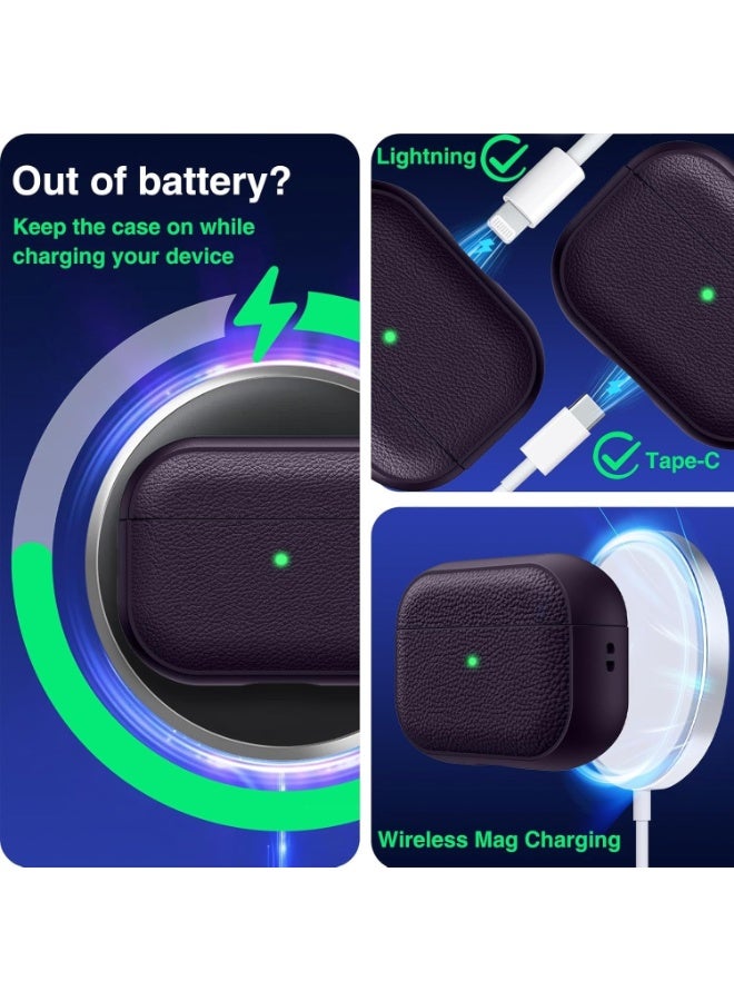 ألترون غطاء ALTRONE متوافق مع AirPods Pro 3 (2025)، جراب واقٍ مقاوم للصدمات من مادة TPU والليتشي والجلد الصناعي مع سلسلة مفاتيح - لأجهزة AirPods Pro / AirPods 3 Pro - أرجواني غامق - Image 4