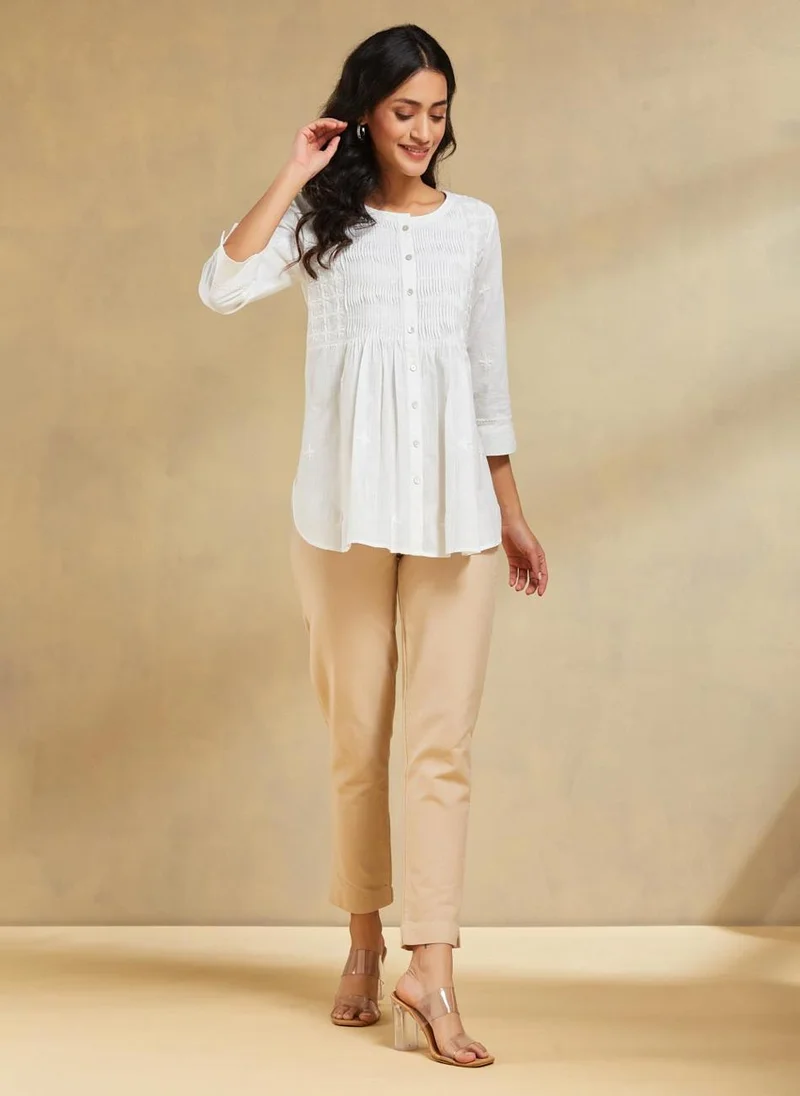 Fabindia White Cotton Chikankari Tunic