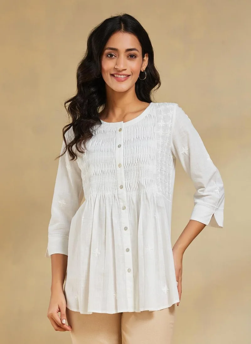 Fabindia White Cotton Chikankari Tunic