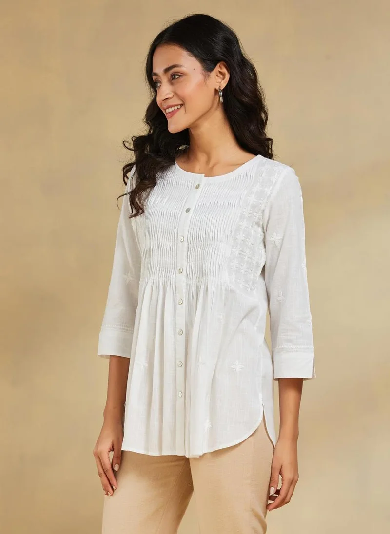 Fabindia White Cotton Chikankari Tunic