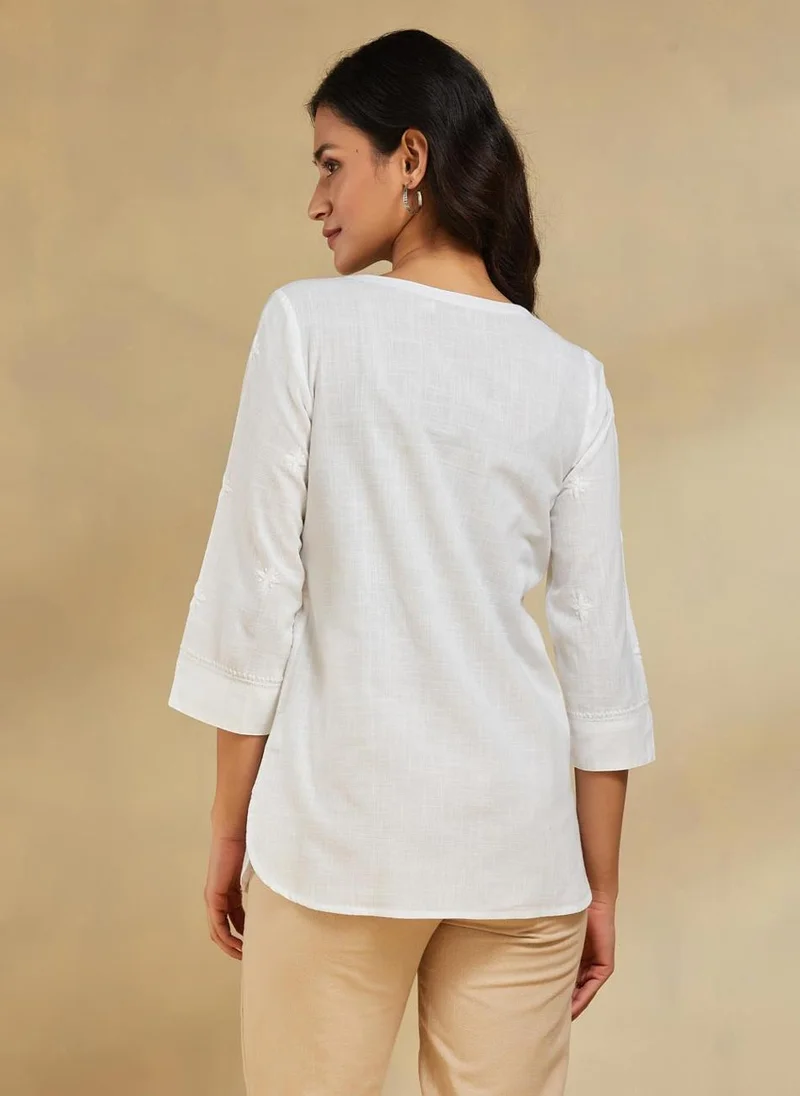 Fabindia White Cotton Chikankari Tunic