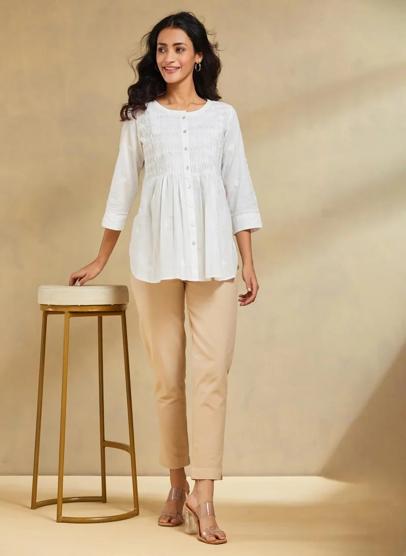 Fabindia White Cotton Chikankari Tunic