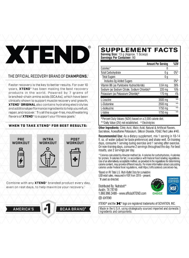 XTEND Original BCAA Powder, Sugar Free Post Workout, Muscle Recovery, Drink With Amino Acids 7g BCAAs, For Men And Women, Strawberry & Kiwi Splash Flavor - 30 Servings - Image 2