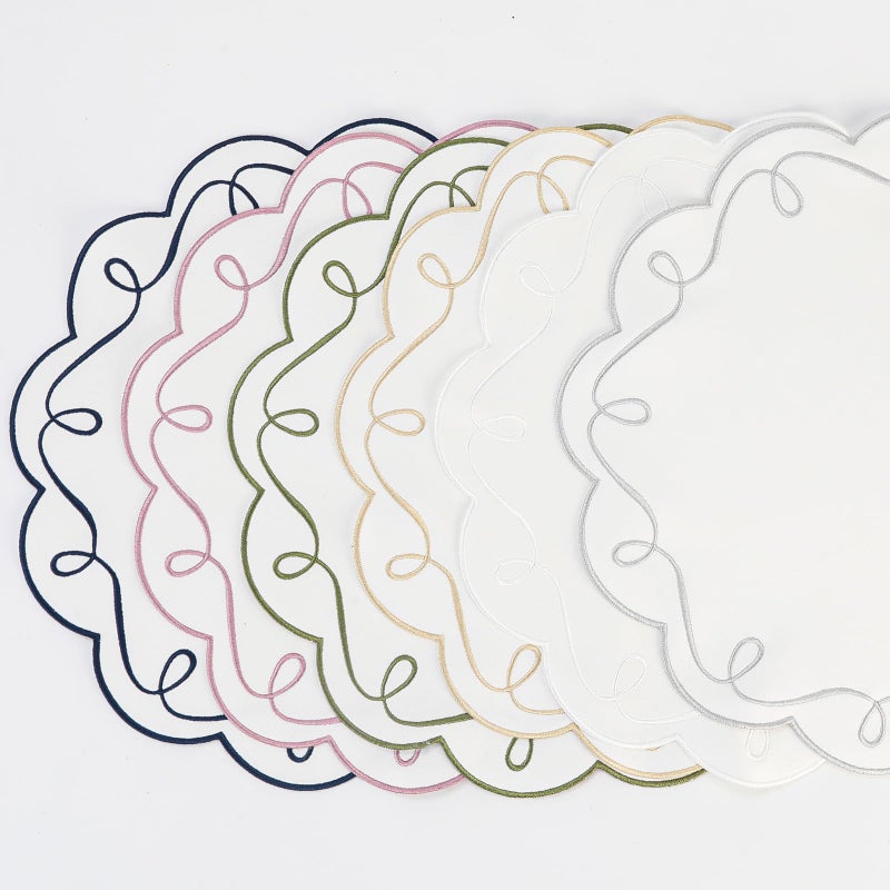 Opexscal 16.5 Inch Ribbon Twirl Embroidery Round Placemats Set of 4, Scalloped Round Table Mats for Party Kitchen Dining Decoration, Pink - Image 3