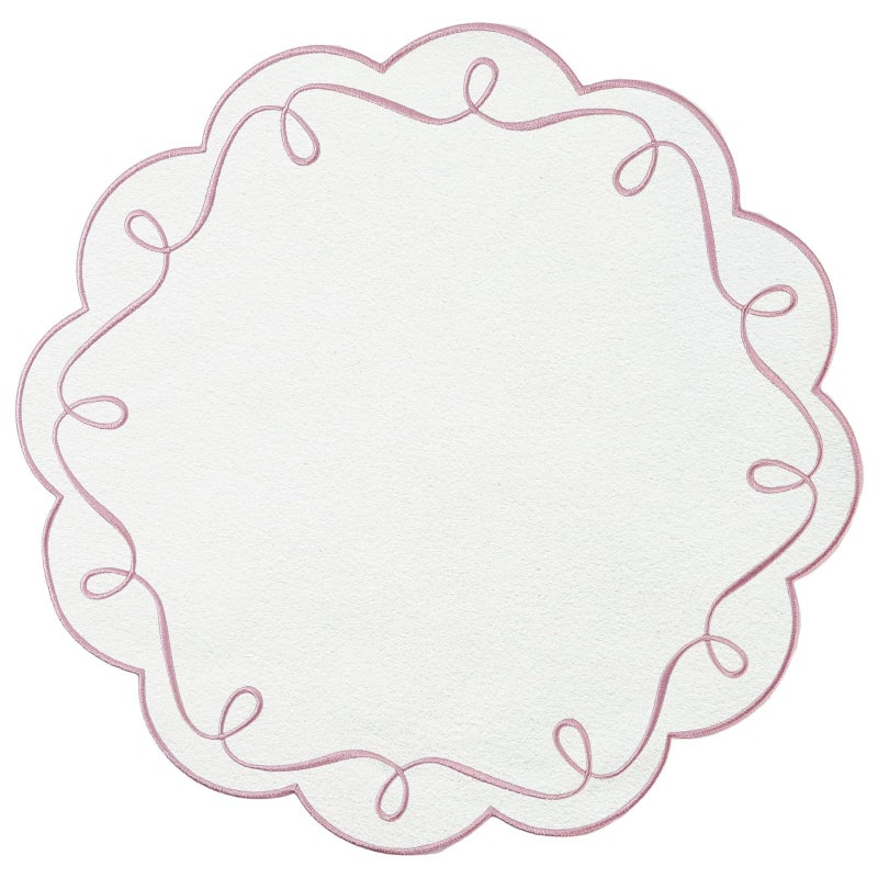 Opexscal 16.5 Inch Ribbon Twirl Embroidery Round Placemats Set of 4, Scalloped Round Table Mats for Party Kitchen Dining Decoration, Pink - Image 1