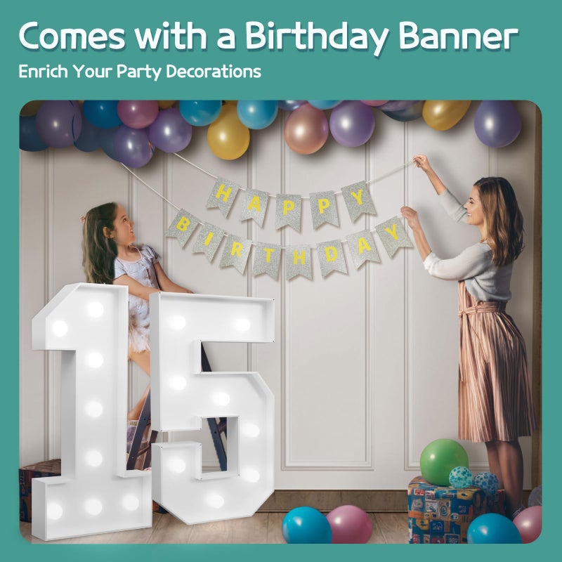 imprsv Marquee Numbers Large 15Th-Birthday Decorations: 3Ft Light Up Number 15 Birthday Decoration For Boy Girl Fifteen Year Old Birthday Decor Party Backdrop Anniversary Cardboard Big Mosaic Number 15 - Image 2