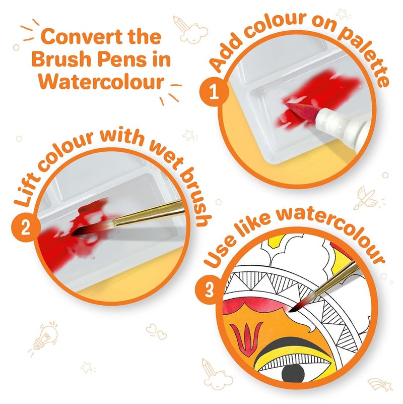 Imagimake DIY Madhubani Art Kit | Make 12 Paintings | Madhubani Painting & Colouring Kit Using Water Brush Pen & Stamps | Art & Craft Kit for Kids & Adults | Gift for Girls Age 8,9,10,11,12 - Image 3