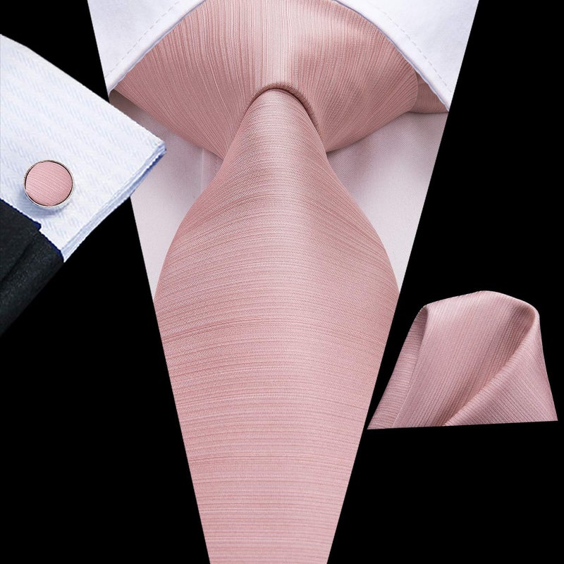 Dubulle Mens Paisley Striped Tie Silk Mens Necktie and PocketSquare Cufflinks Set Wedding Fomral Party,Blush Rose Gold - Image 3