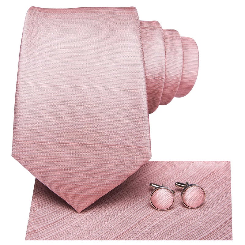 Dubulle Mens Paisley Striped Tie Silk Mens Necktie and PocketSquare Cufflinks Set Wedding Fomral Party,Blush Rose Gold - Image 2