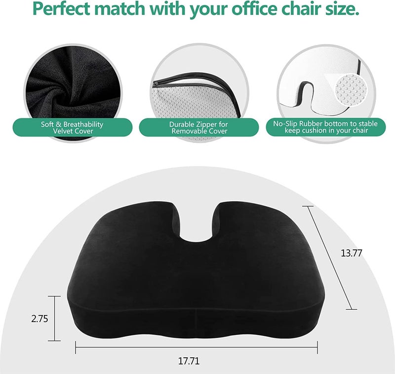 JY Orthopedic Memory Foam Coccyx Cushion for Office Chair Car Memory Foam Hip Cushions Comfort Butt Pad for Relief Pressure in Office Ergonomic Cushion for Wheelchair Travel Airplane Sittinhg in black - Image 2