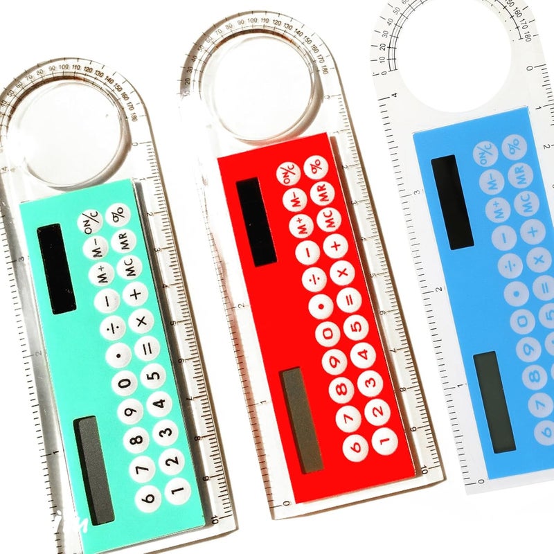 2 Pcs 4-in-1 Calculator with Ruler Magnifier and Protractor Multifunctional Solar Calculator with Ruler and Protractor Student Stationery - Image 3