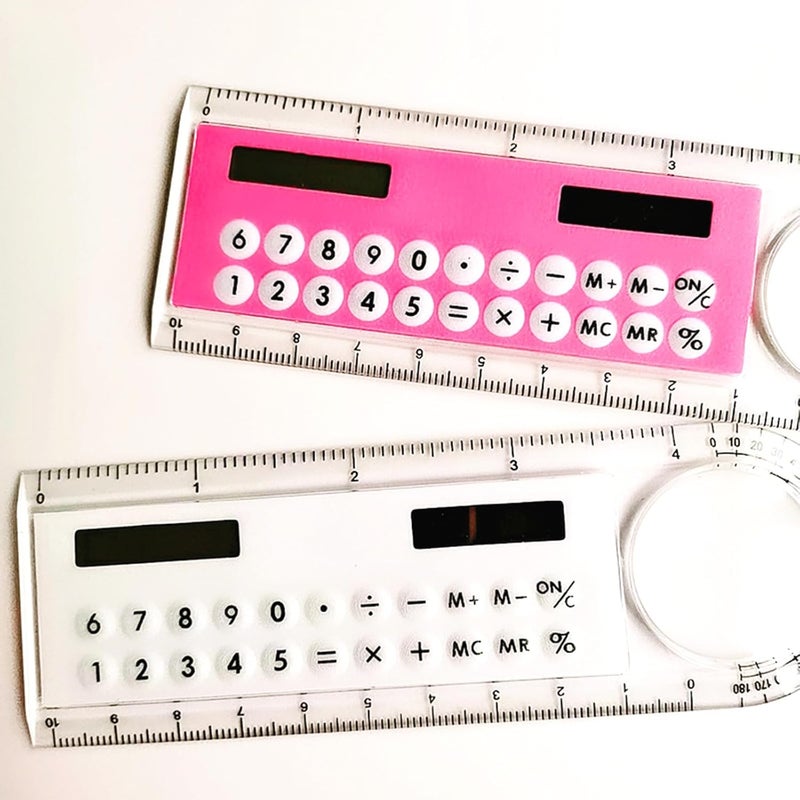 2 Pcs 4-in-1 Calculator with Ruler Magnifier and Protractor Multifunctional Solar Calculator with Ruler and Protractor Student Stationery - Image 5