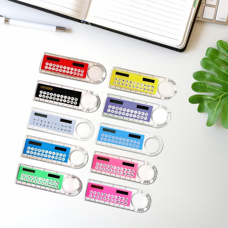 2 Pcs 4-in-1 Calculator with Ruler Magnifier and Protractor Multifunctional Solar Calculator with Ruler and Protractor Student Stationery - Image 4