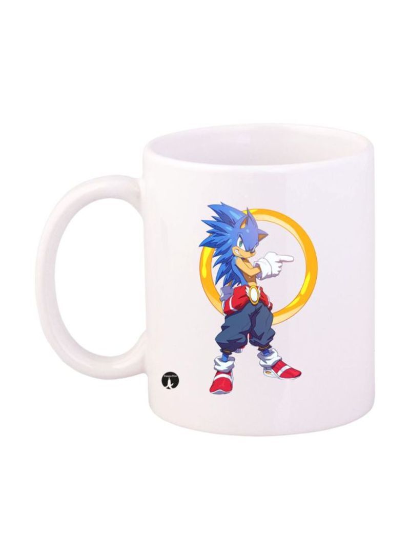 Sonic Video Game Printed Mug White/Blue/Yellow Standard Size