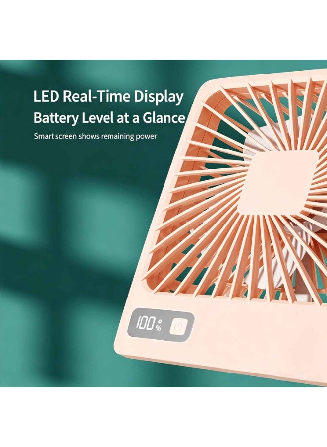 مروحة مكتب محمولة، 4 رقع تبريد مجانية، مروحة صغيرة قابلة لإعادة الشحن عبر USB مع شاشة LED، 5 سرعات، مروحة شخصية قابلة للطي للمكتب والمنزل هدية للسفر للنساء - Image 3