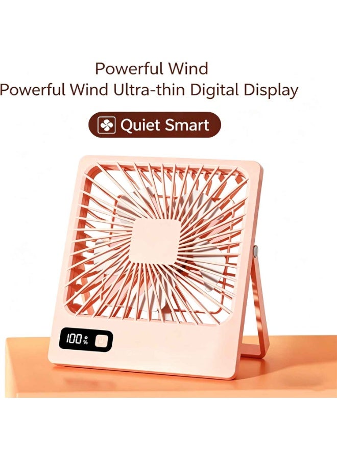 مروحة مكتب محمولة، 4 رقع تبريد مجانية، مروحة صغيرة قابلة لإعادة الشحن عبر USB مع شاشة LED، 5 سرعات، مروحة شخصية قابلة للطي للمكتب والمنزل هدية للسفر للنساء - Image 5