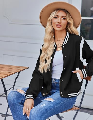 Zeagoo Women's Bomber Jacket Varsity Casual Lightweight Coat Button Up School Outerwear Trendy Windbreaker with Pockets - Image 2