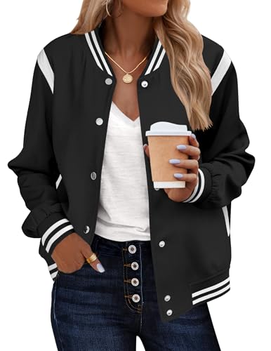 Zeagoo Women's Bomber Jacket Varsity Casual Lightweight Coat Button Up School Outerwear Trendy Windbreaker with Pockets - Image 1