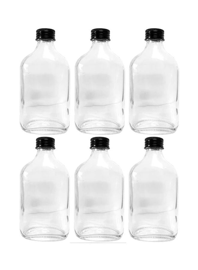 Roy Glass Juice Bottles 6-Pack 250ml Clear and Black Set for Daily Use Kitchen Storage and Beverage Serving - Image 1
