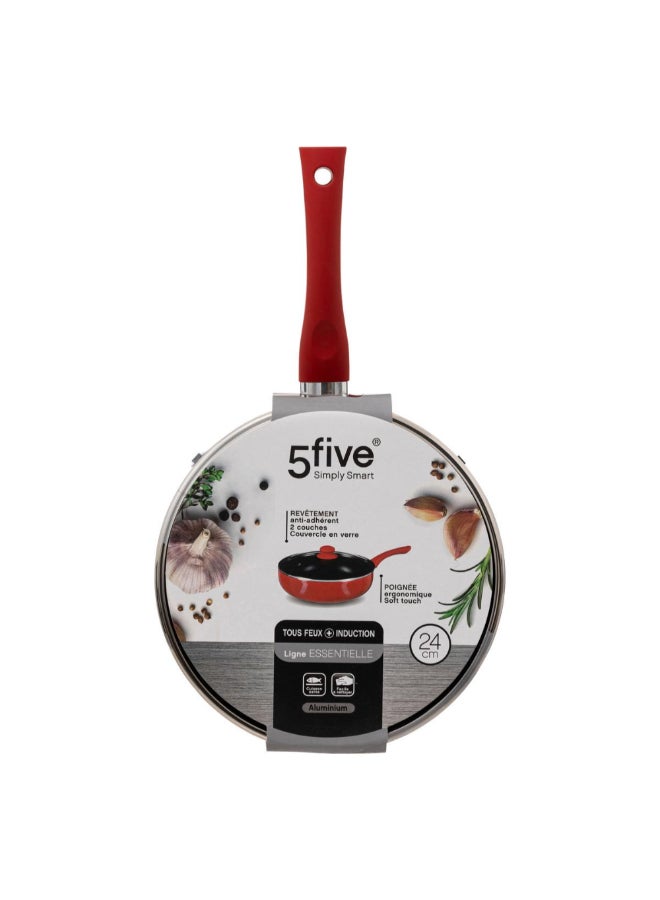 Five Simply Smart Essentielle Aluminum Induction Saute Pan with Lid Red and Black 24 cm 128850 - Image 4