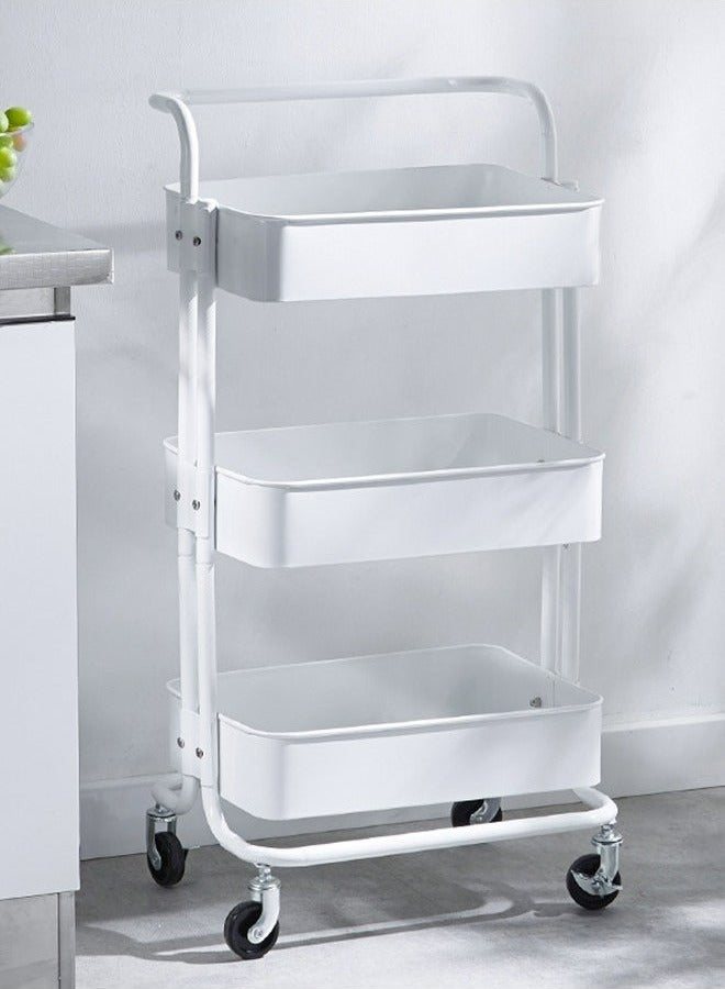 رولستيمي 3-طبقة العملي المتداول عربة التخزين مع 2 عجلات قابلة للقفل ، المنزلية عربة الرف ، المطبخ الحمام تخزين الرف ، الأبيض - Image 1