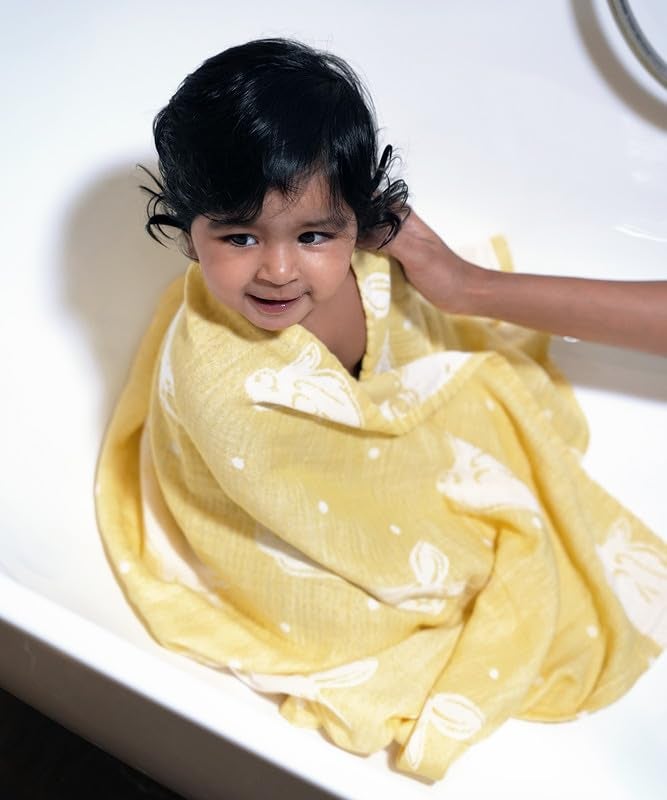 Doctor Towels Aloe Vera Baby Bath Bunny Towel, 60 x 120 cm, 300 GSM, Pack of 1 Baby Towels for Newborn, Soft Baby Towels for 0 to 2 Years (Sunny Bunny Yellow) - Image 1