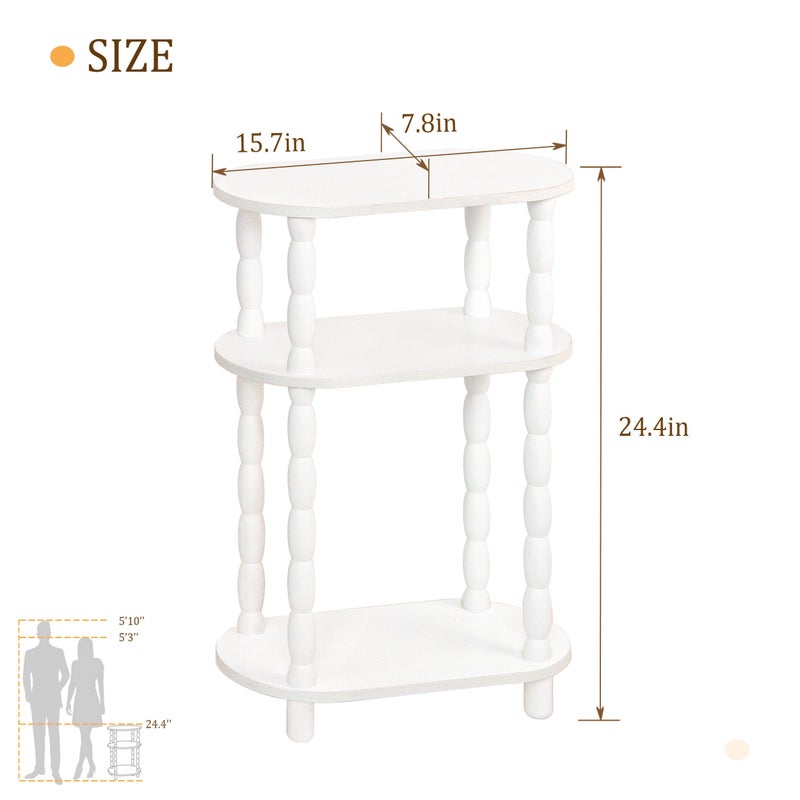 MaxSmeo Narrow Side Table, Small End Table with 3-Tier Open Shelf, Slim Bedside Table Nightstand for Small Spaces, Bedroom, Living Room (White) - Image 3