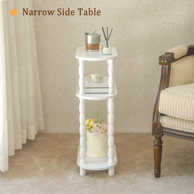 MaxSmeo Narrow Side Table, Small End Table with 3-Tier Open Shelf, Slim Bedside Table Nightstand for Small Spaces, Bedroom, Living Room (White) - Image 5