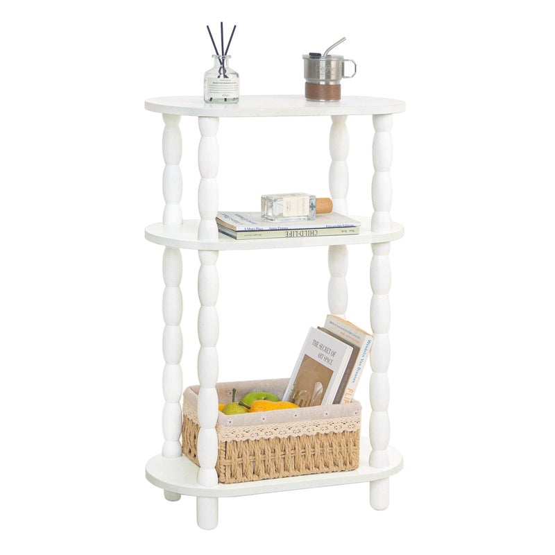 MaxSmeo Narrow Side Table, Small End Table with 3-Tier Open Shelf, Slim Bedside Table Nightstand for Small Spaces, Bedroom, Living Room (White) - Image 1