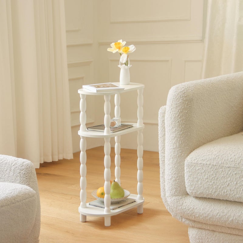 MaxSmeo Narrow Side Table, Small End Table with 3-Tier Open Shelf, Slim Bedside Table Nightstand for Small Spaces, Bedroom, Living Room (White) - Image 2