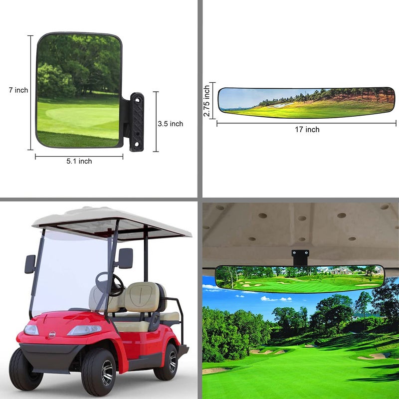 HKOO Golf Cart Mirror, HKOO Newest Golf Cart Folding Side Mirrors and Rear View Mirror 16.5" Extra Wide Panoramic Golf Cart Mirrors Fits for Club Car EZGO Yamaha Combo Pack - Image 2