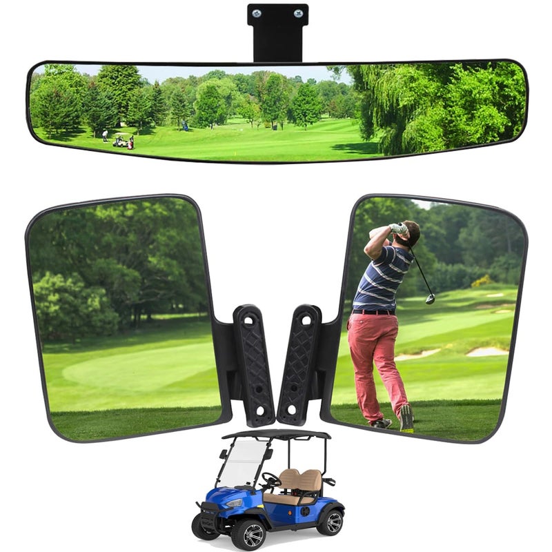 HKOO Golf Cart Mirror, HKOO Newest Golf Cart Folding Side Mirrors and Rear View Mirror 16.5" Extra Wide Panoramic Golf Cart Mirrors Fits for Club Car EZGO Yamaha Combo Pack - Image 1