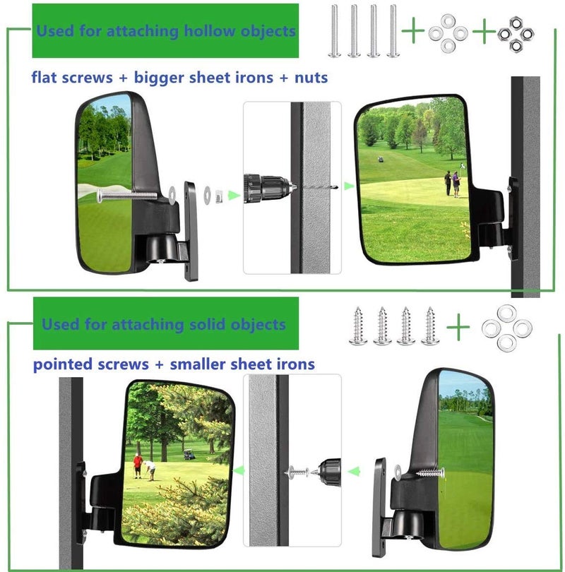 HKOO Golf Cart Mirror, HKOO Newest Golf Cart Folding Side Mirrors and Rear View Mirror 16.5" Extra Wide Panoramic Golf Cart Mirrors Fits for Club Car EZGO Yamaha Combo Pack - Image 4