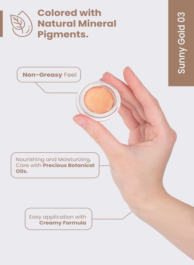 Bade Natural Cream Eyeshadow Sunny Gold 03 - 100% Natural Shimmery Cream-to-Powder Eye Color - Infused with Mica for Radiant Glow - Long-Lasting, Blendable - Image 4