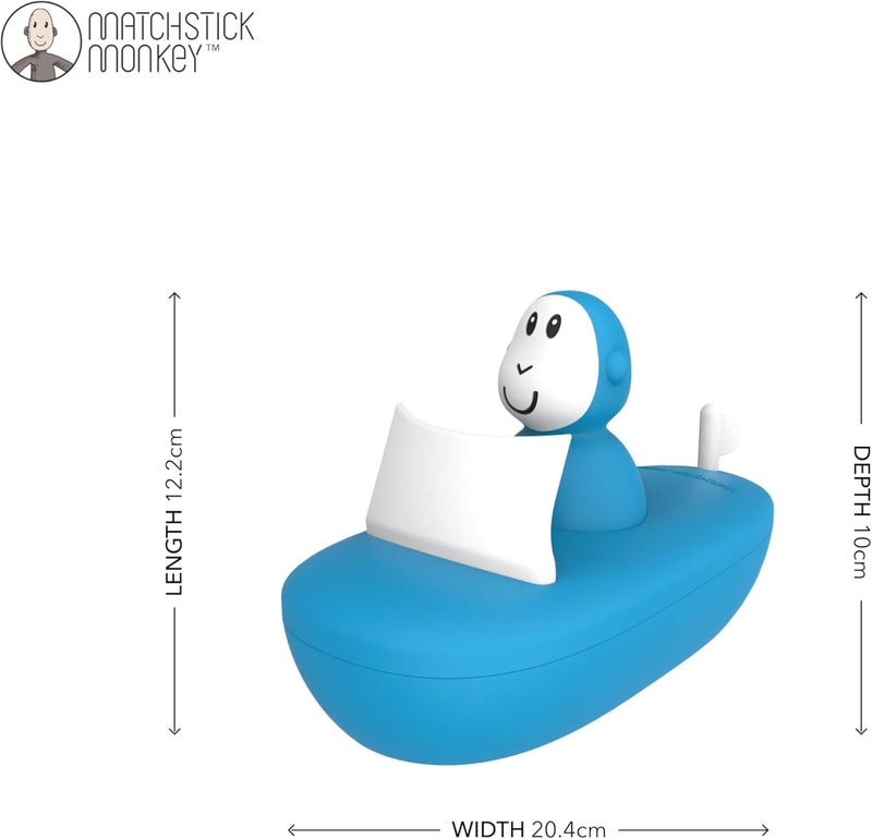 Matchstick Monkey, Easy To Grip, Sensory Learning, Antimicrobial Baby Bath Toy - Bathtime Boat Set (1 Wobbler + 1 Boat), 12 Months Old+, Blue - Image 2
