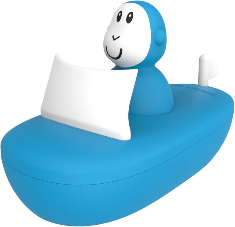 Matchstick Monkey, Easy To Grip, Sensory Learning, Antimicrobial Baby Bath Toy - Bathtime Boat Set (1 Wobbler + 1 Boat), 12 Months Old+, Blue - Image 1