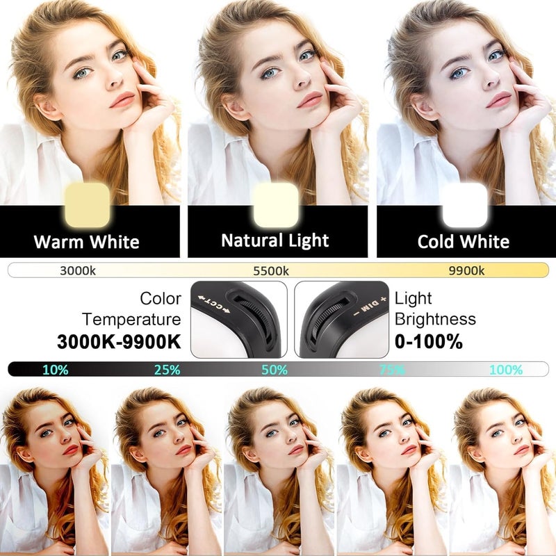 Selfie Mobile Phone with Clip Holder 3 Light Modes Video Light 3000K-9900K Color Temperature Brightness Adjustable 2000 mAh Batteries for Phone/Tablet/Laptop, Zoom TikTok Live Streaming (U80) - Image 4