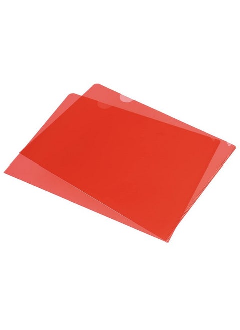L Type Folders 24 Pack A4 Plastic File Project Pockets Clear Paper Document Jacket Sleeve For Office, Red