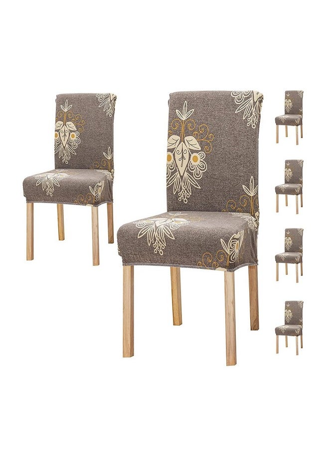 Styleys Styleys Elastic Chair Covers Stretch Fit Removable Washable Dining Chair Cover Protector Seat Slipcovers (Set of 6 Beige Brocade, SD127)  - Image 1