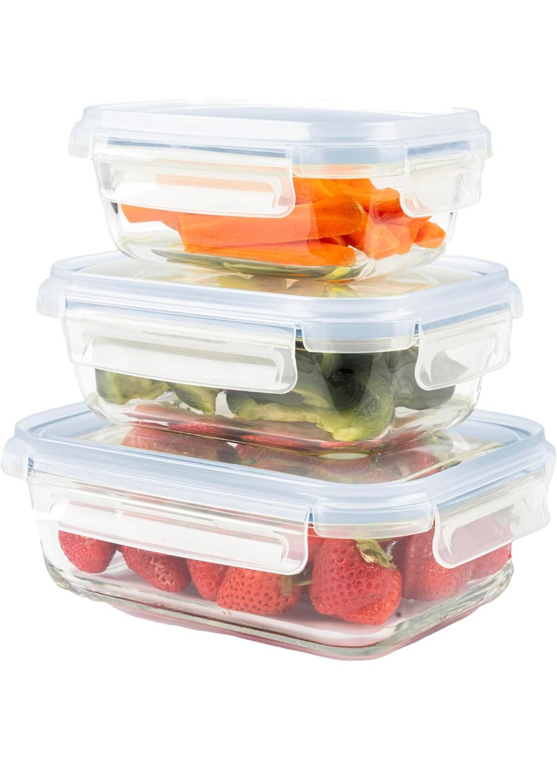 3-in-1 Borosilicate Glass Food Storage Set with Sky Blue Lids - Image 1
