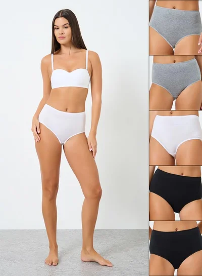 ستايلي مجموعة من 5 سراويل داخلية كاملة قطن سادة