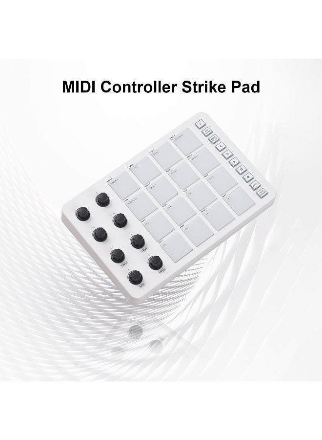 MIDI Controller Strike Pad RGB Backlight MIDI Keyboard BT Connection Low Latency 3.5mm Output Interface ith 16 Strike Pads 8 Assignable Knobs Note Repeat Portable MIDI Pad