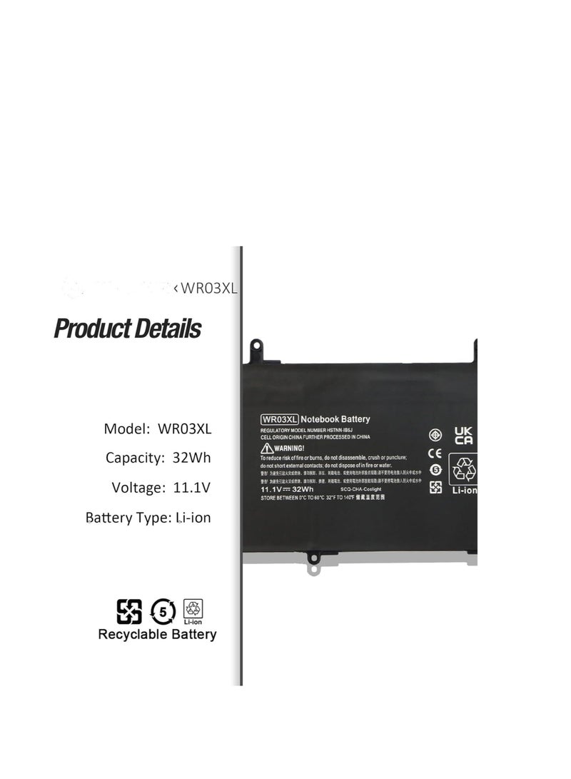 Terabyte 32Wh WR03XL Laptop Battery Compatible for HP Split 13 x2 13-m 13-m000 13-m100 13-m200 Convertible Detachable Pavilion 13 x2 AMD 13-p 13-p000 Tablet Series 13-m100la 13-m210dx Base Batery - Image 3