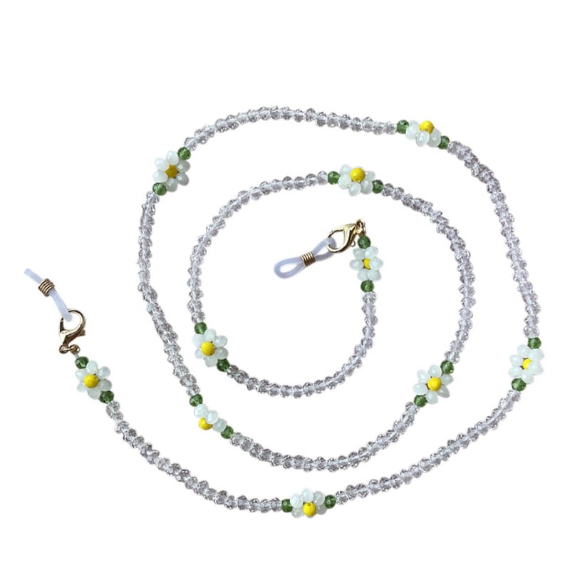 Crystal Bead Eyeglass Chain Necklace For Women White With Anti Lost Mask Holder - Image 2