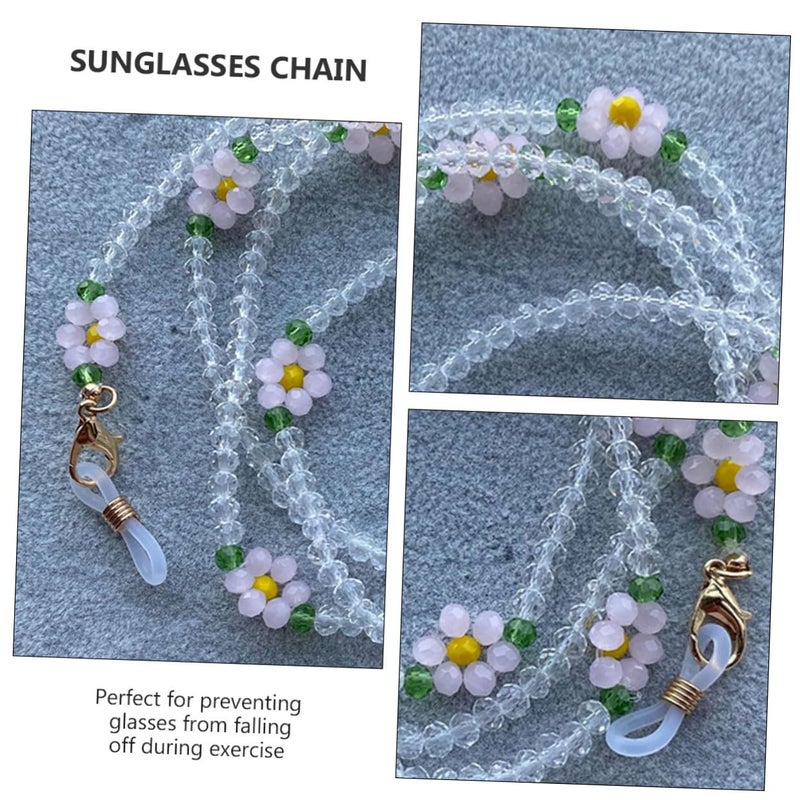 Crystal Bead Eyeglass Chain Necklace For Women White With Anti Lost Mask Holder - Image 4