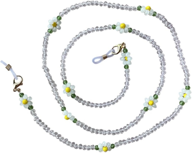 Crystal Bead Eyeglass Chain Necklace For Women White With Anti Lost Mask Holder - Image 1